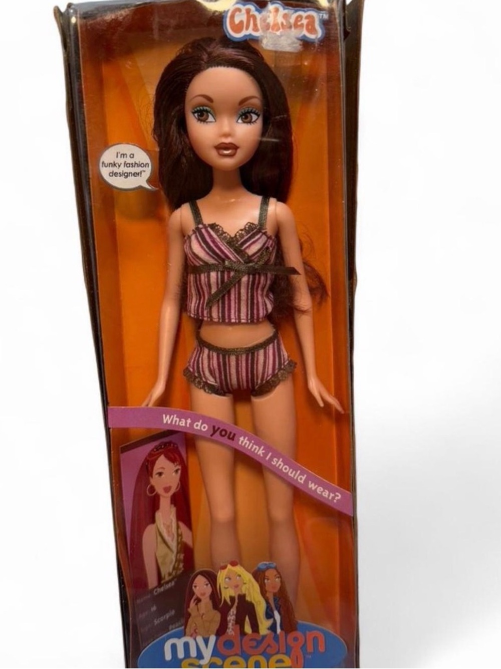 Barbie Chelsea Striped Pink Brown Pajama Set Doll